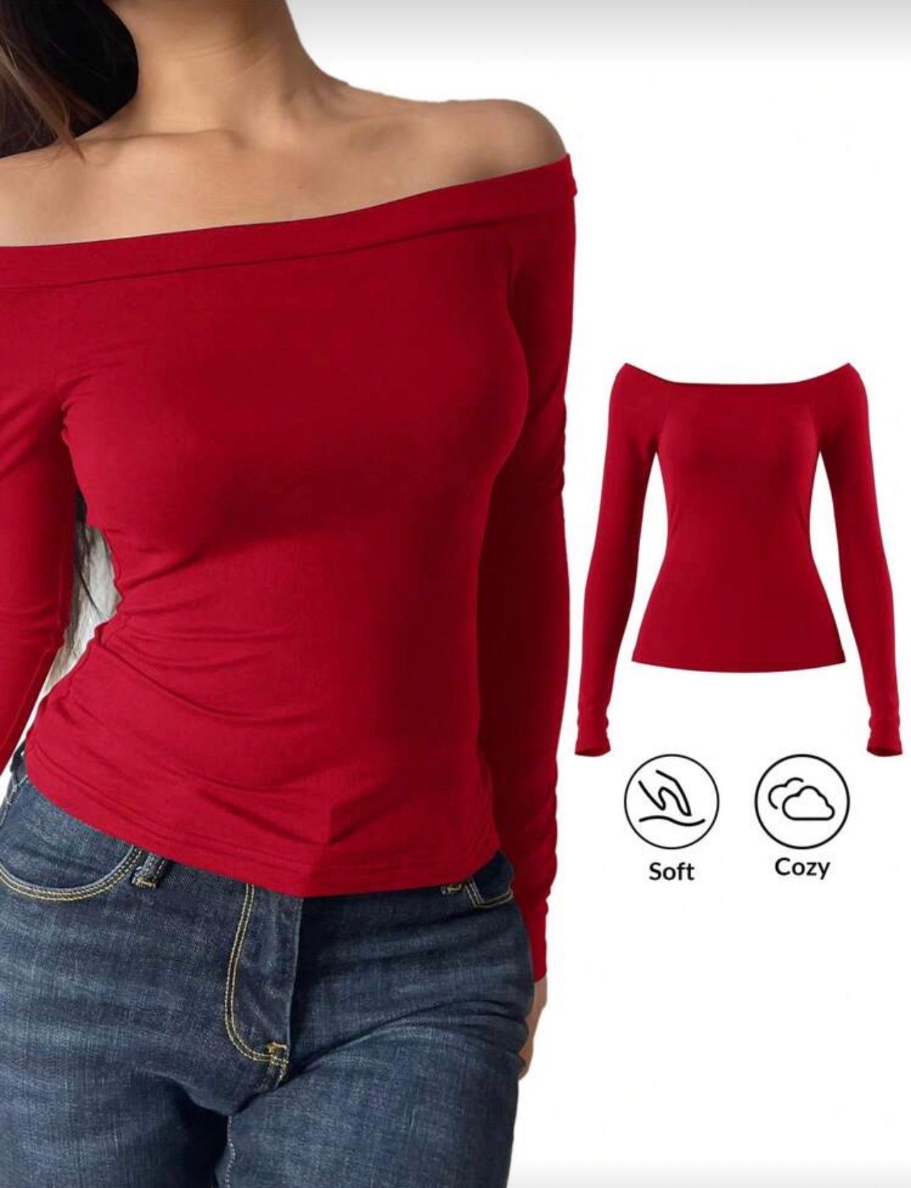 Women's Regular Fit Solid Color Off Shoulder Long Sleeve Knit Top Off The Shoulder Top
